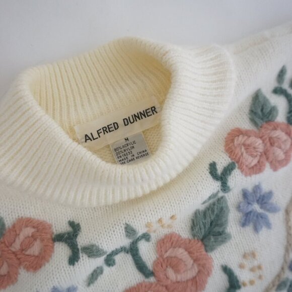 Vintage Alfred Dunner Cream w Embroidered Floral Fine Knit Mock Sweater S - Picture 10 of 12